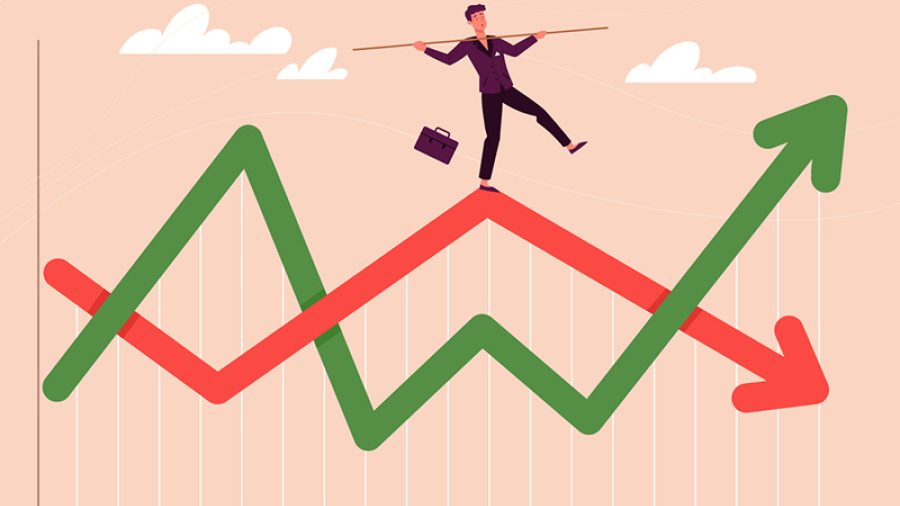 Stock market balance arrows