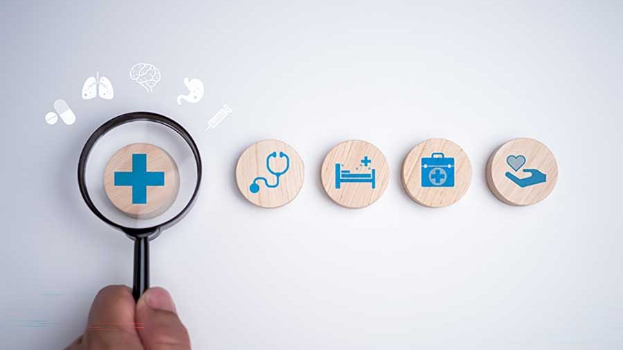 Magnifying glass and medical blocks