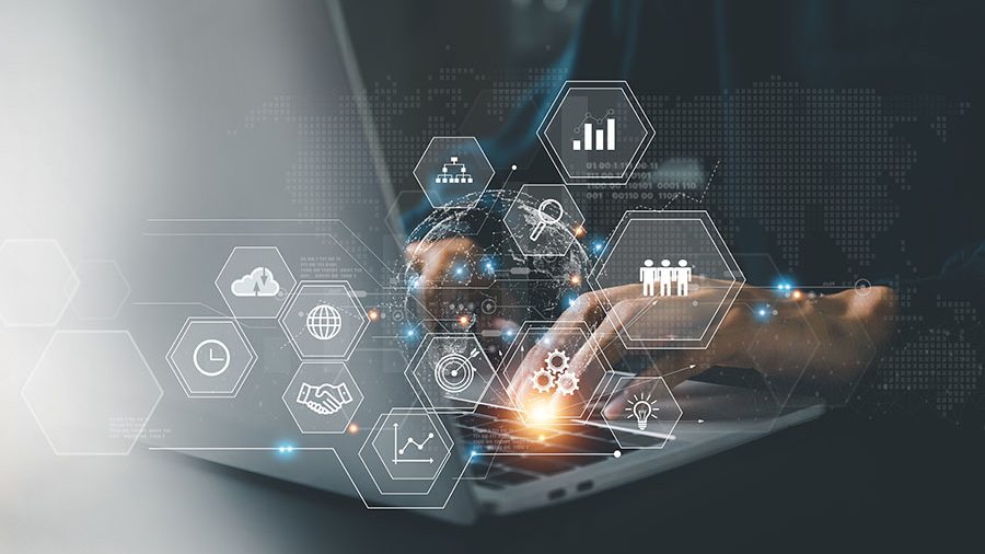 Consultant typing on a keyboard