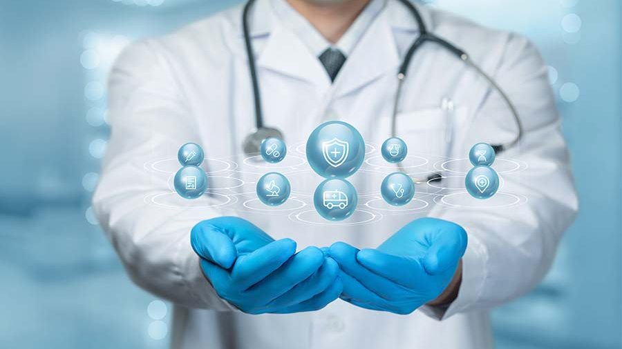 Doctor holding medical icons