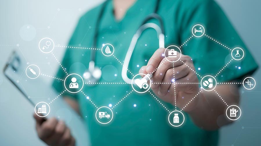 Doctor on tablet using AI