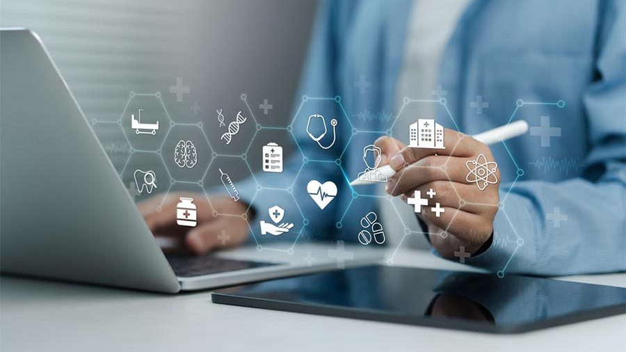 Medical professional on a laptop