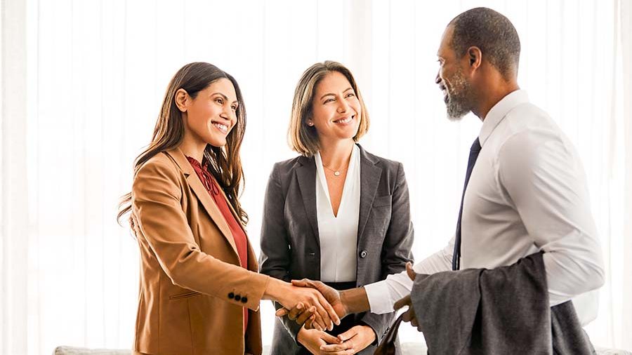 Consultants greeting each other