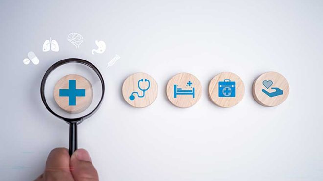 Magnifying glass and medical blocks