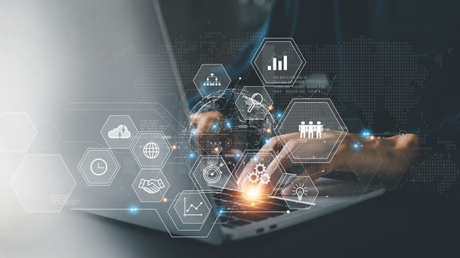 Consultant typing on a keyboard