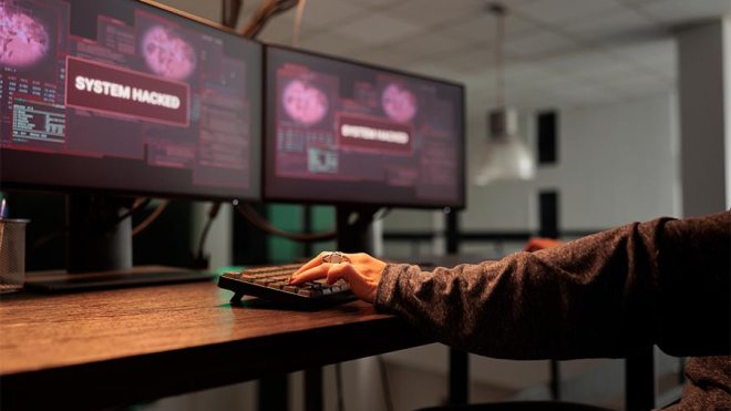 Cyberattack on computer screen