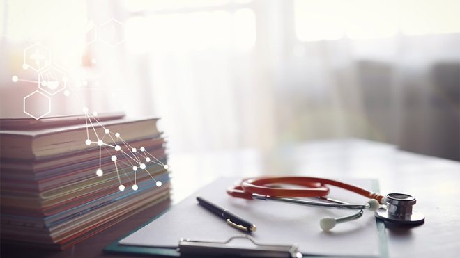 Books and a stethoscope