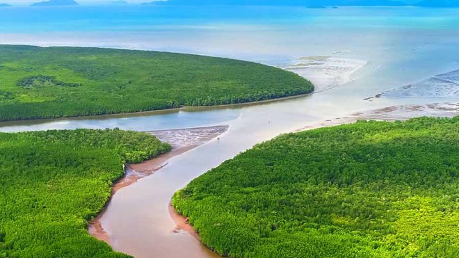 River flowing into a lake