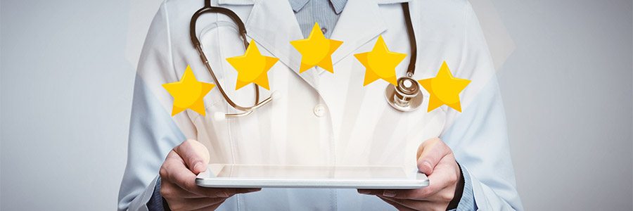 Physician holding tablet