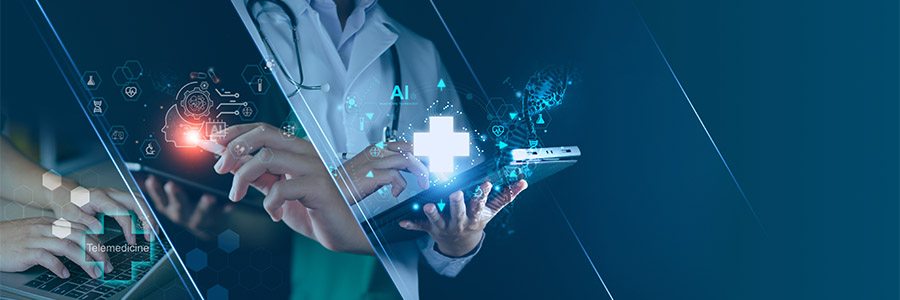 Doctor on tablet using AI