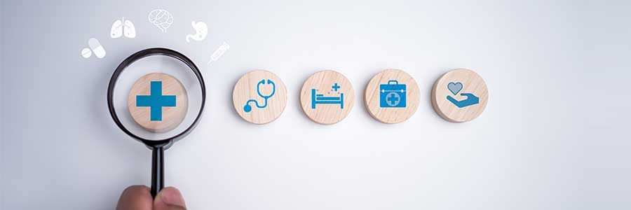 Magnifying glass and medical blocks