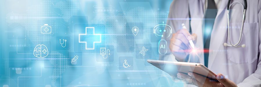 Doctor on tablet using AI