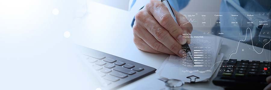 Doctor reviewing analytics and data