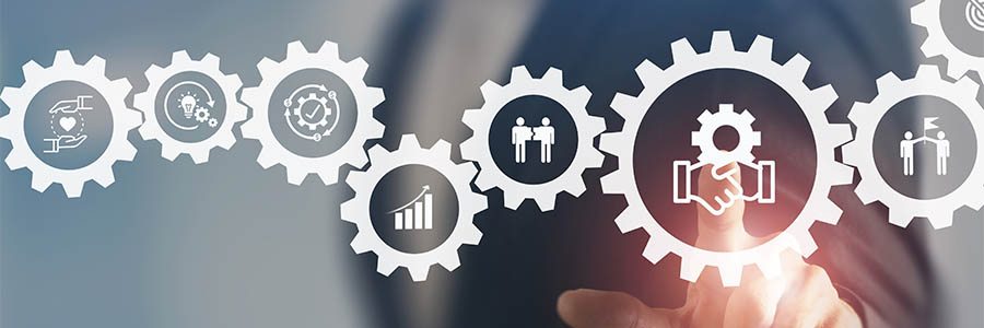 Gears lining up healthcare icons