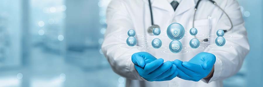 Doctor holding medical icons