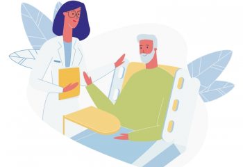 Friendly doctor visiting senior patient illustration