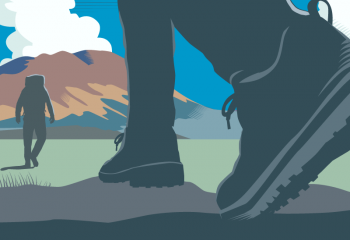 Illustration of two hikers on new path