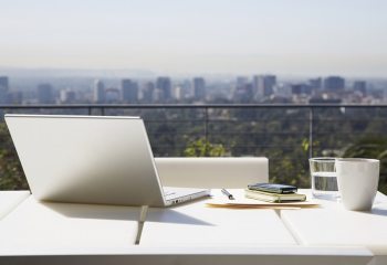 Laptop on outdoor deck