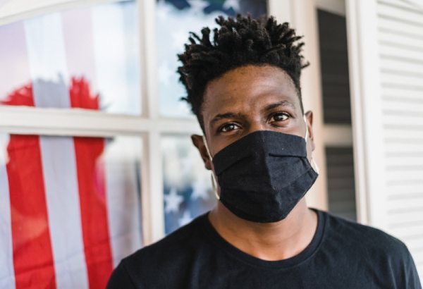 Portrait of an African American man wearing a face mask