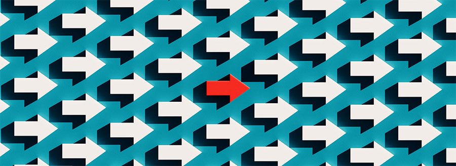 Red arrow among white arrows